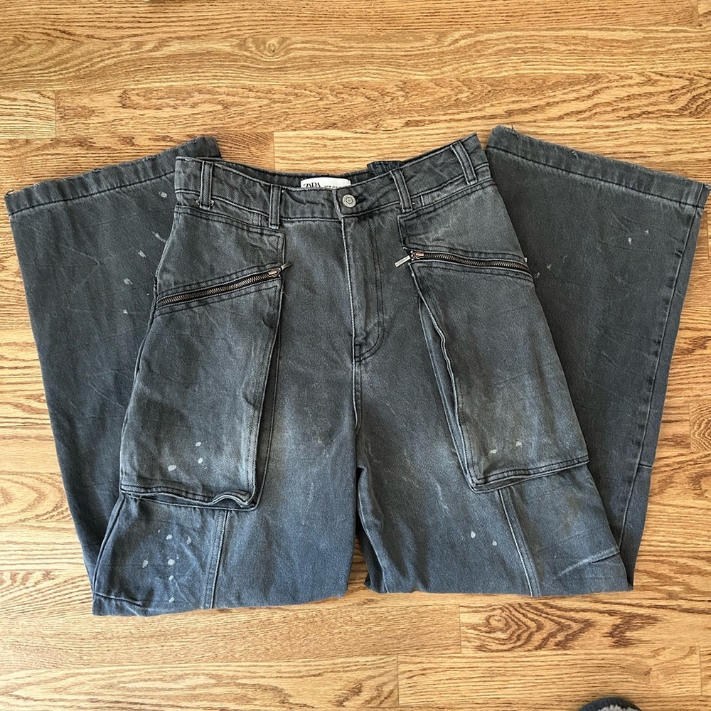 Zara gray large pocket jeans